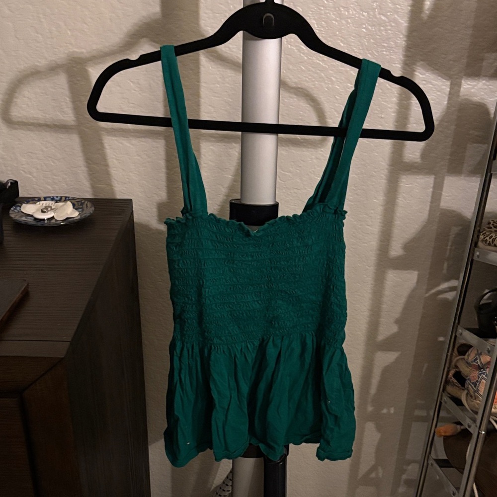 T.La Teal Smocked Peplum Camisole